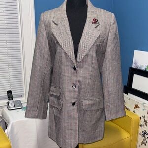 Halston Heritage Plaid Blazer in Black Red and Gray size 10